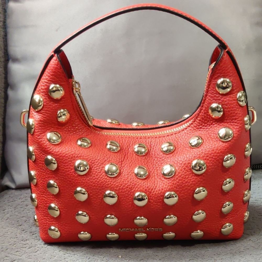 Michael Kors Ember Small Embellished Pebbled Leather Messenger Bag